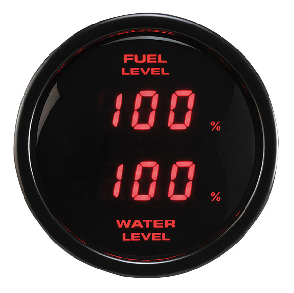 RICO Digital Dual display Fuel Level and Water level gauge RED backlit (0-180 ohms) SENSOR SOLD SEPARATELY